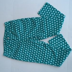 ND Weekend Dotted Five Pocket Ankle Pants LARGE Green White